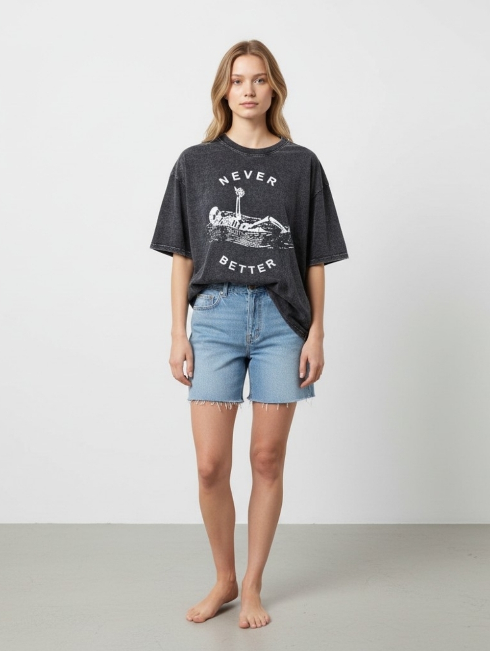 Never Better Graphic Tee - Black with White Print